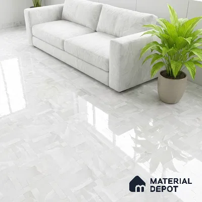 White Stone Floor & Wall Tile TL 08778 B  Royal Miami Onyx White Decor 4 ft x 2 ft Vitrified Glossy Finish - 9 mm | Random Design | Suitable for Living Room, Bedroom, Bathroom