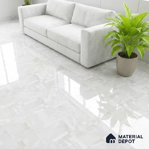 White Stone Floor & Wall Tile TL 08778 B  Royal Miami Onyx White Decor 4 ft x 2 ft Vitrified Glossy Finish - 9 mm | Random Design | Suitable for Living Room, Bedroom, Bathroom