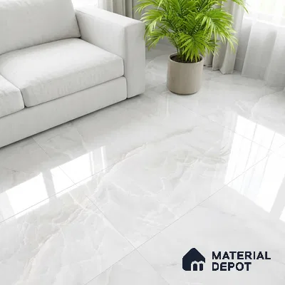 White Stone Floor & Wall Tile TL 08778  Royal Miami Onyx White 4 ft x 2 ft Vitrified Glossy Finish - 9 mm | Random 6 | Suitable for Living Room, Bedroom, Bathroom