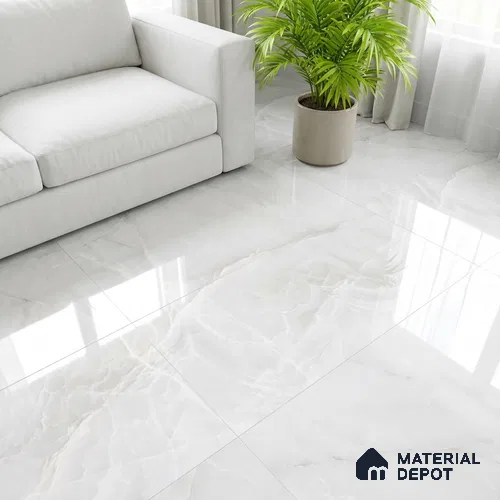 White Stone Floor & Wall Tile TL 08778 Royal Miami Onyx White 4 ft x 2 ft Vitrified Glossy Finish - 9 mm | Random 6 | Suitable for Living Room, Bedroom, Bathroom