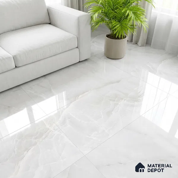 White Stone Floor & Wall Tile TL 08778 Royal Miami Onyx White 4 ft x 2 ft Vitrified Glossy Finish - 9 mm | Random 6 | Suitable for Living Room, Bedroom, Bathroom