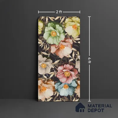 Floral Wall Tile TL 08780 C  Shimmer Black Decor 4 ft x 2 ft Vitrified Carving Matte Finish - 9 mm | Suitable for Bathroom, Accent/Feature Wall, Foyer