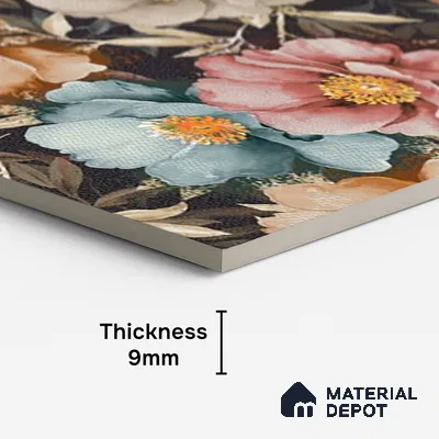 Floral Wall Tile TL 08780 C  Shimmer Black Decor 4 ft x 2 ft Vitrified Carving Matte Finish - 9 mm | Suitable for Bathroom, Accent/Feature Wall, Foyer