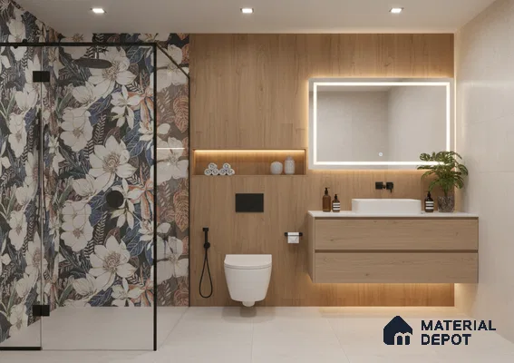 Floral Wall Tile TL 08783  Agate White 4 ft x 2 ft Vitrified Carving Matte Finish - 9 mm |  | Suitable for Living Room, Bedroom, Bathroom