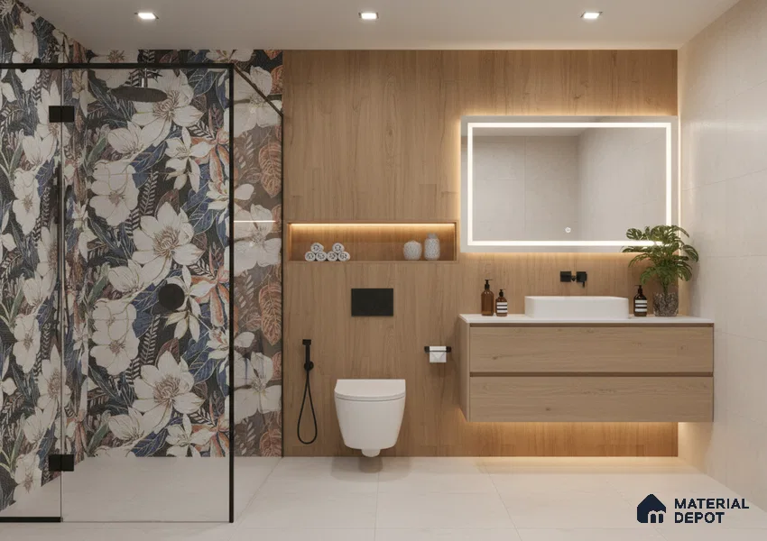 Floral Wall Tile TL 08783  Agate White 4 ft x 2 ft Vitrified Carving Matte Finish - 9 mm |  | Suitable for Living Room, Bedroom, Bathroom