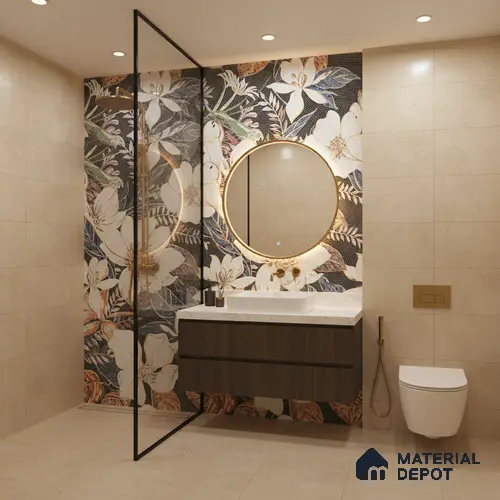 Floral Wall Tile TL 08783 Agate White 4 ft x 2 ft Vitrified Carving Matte Finish - 9 mm | | Suitable for Living Room, Bedroom, Bathroom