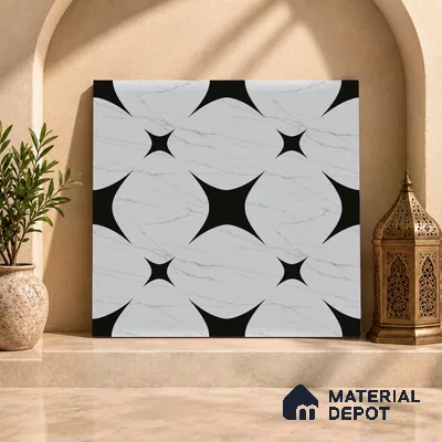 Moroccan Floor & Wall Tile TL 08812 Star Monochrome 2 ft x 2 ft Matte Finish Porcelain Tile - 9 mm | Suitable For Kitchen, Bathroom, Dining Area | Please Expect a Slight Variation of Pattern