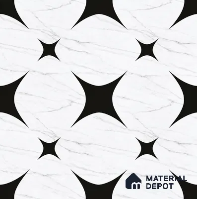 Moroccan Floor & Wall Tile TL 08812 Star Monochrome 2 ft x 2 ft Matte Finish Porcelain Tile - 9 mm | Suitable For Kitchen, Bathroom, Dining Area | Please Expect a Slight Variation of Pattern