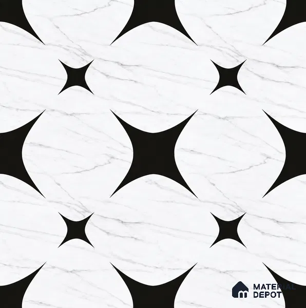 Moroccan Floor & Wall Tile TL 08812 Star Monochrome 2 ft x 2 ft Matte Finish Porcelain Tile - 9 mm | Suitable For Kitchen, Bathroom, Dining Area | Please Expect a Slight Variation of Pattern