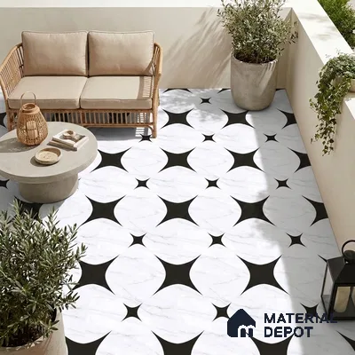 Moroccan Floor & Wall Tile TL 08812 Star Monochrome 2 ft x 2 ft Matte Finish Porcelain Tile - 9 mm | Suitable For Kitchen, Bathroom, Dining Area | Please Expect a Slight Variation of Pattern
