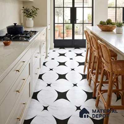 Moroccan Floor & Wall Tile TL 08812 Star Monochrome 2 ft x 2 ft Matte Finish Porcelain Tile - 9 mm | Suitable For Kitchen, Bathroom, Dining Area | Please Expect a Slight Variation of Pattern