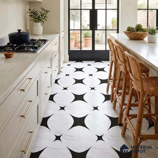 Moroccan Floor & Wall Tile TL 08812 Star Monochrome 2 ft x 2 ft Matte Finish Porcelain Tile - 9 mm | Suitable For Kitchen, Bathroom, Dining Area | Please Expect a Slight Variation of Pattern
