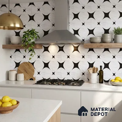 Moroccan Floor & Wall Tile TL 08812 Star Monochrome 2 ft x 2 ft Matte Finish Porcelain Tile - 9 mm | Suitable For Kitchen, Bathroom, Dining Area | Please Expect a Slight Variation of Pattern