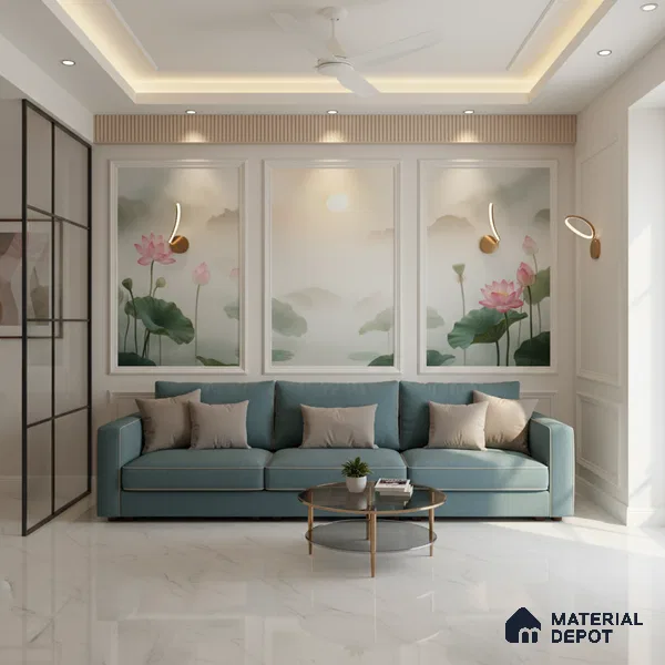 Marble Look Tile TL 08834 6 ft x 4 ft Glossy Finish Vitrified Tile - 9 mm | Adhesive and Spacers Must be Used During Installation