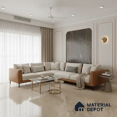 Marble Look Tile TL 08835 6 ft x 4 ft Glossy Finish Vitrified Tile - 9 mm | Adhesive and Spacers Must be Used During Installation