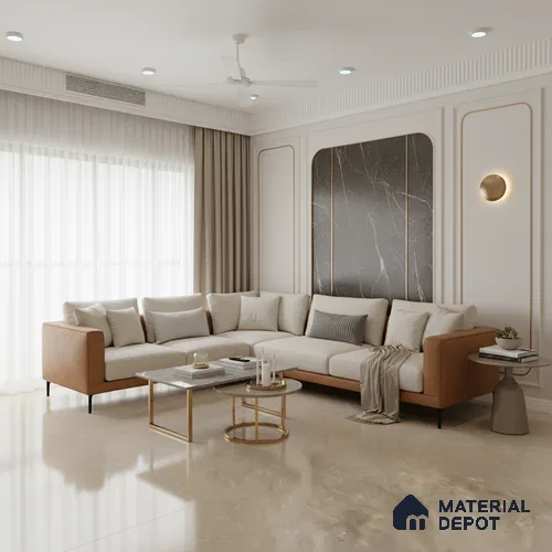 Marble Look Tile TL 08835 6 ft x 4 ft Glossy Finish Vitrified Tile - 9 mm | Adhesive and Spacers Must be Used During Installation