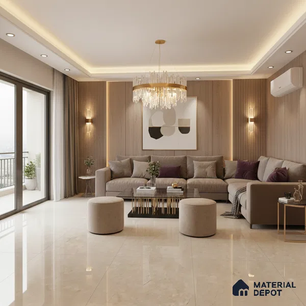 Marble Look Tile TL 08836 6 ft x 4 ft Glossy Finish Vitrified Tile - 9 mm | Adhesive and Spacers Must be Used During Installation