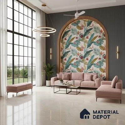 Marble Look Tile TL 08837 6 ft x 4 ft Glossy Finish Vitrified Tile - 9 mm | Adhesive and Spacers Must be Used During Installation
