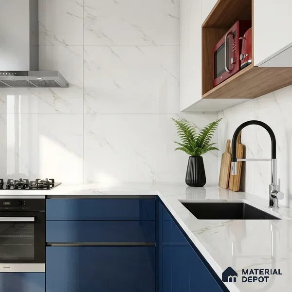 Marble Look Wall & Floor Tile TL 08884 | Glossy Finish 4 ft x 2 ft Vitrified Tile - 9 mm | Suitable For Kitchen, Bathroom, Bedroom & Office
