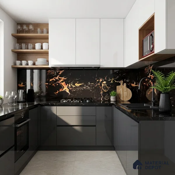 Marble Look Wall & Floor Tile TL 08912 | High Gloss Finish 4 ft x 2 ft Vitrified Tile - 9 mm | Suitable For Kitchen, Bathroom, Bedroom & Office