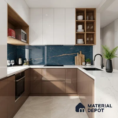 Marble Look Wall & Floor Tile TL 08914 B | High Gloss Finish 4 ft x 2 ft Vitrified Tile - 9 mm | Suitable For Kitchen, Bathroom, Bedroom & Office
