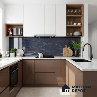 Marble Look Wall & Floor Tile TL 08914 | High Gloss Finish 4 ft x 2 ft Vitrified Tile - 9 mm | Suitable For Kitchen, Bathroom, Bedroom & Office