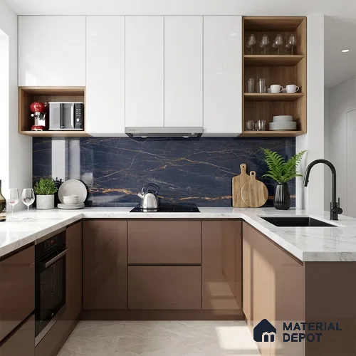 Marble Look Wall & Floor Tile TL 08914 | High Gloss Finish 4 ft x 2 ft Vitrified Tile - 9 mm | Suitable For Kitchen, Bathroom, Bedroom & Office