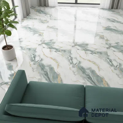 Marble Look Wall & Floor Tile TL 08918 | Glossy Finish 4 ft x 2 ft Vitrified Tile - 9 mm | Suitable For Kitchen, Bathroom, Bedroom & Office