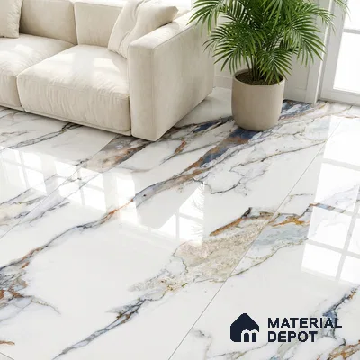 Marble Look Wall & Floor Tile TL 08919 | Glossy Finish 4 ft x 2 ft Vitrified Tile - 9 mm | Suitable For Kitchen, Bathroom, Bedroom & Office