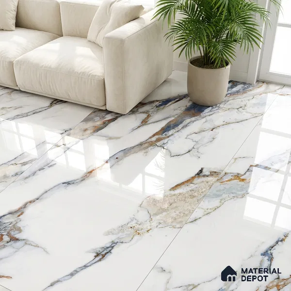 Marble Look Wall & Floor Tile TL 08919 | Glossy Finish 4 ft x 2 ft Vitrified Tile - 9 mm | Suitable For Kitchen, Bathroom, Bedroom & Office