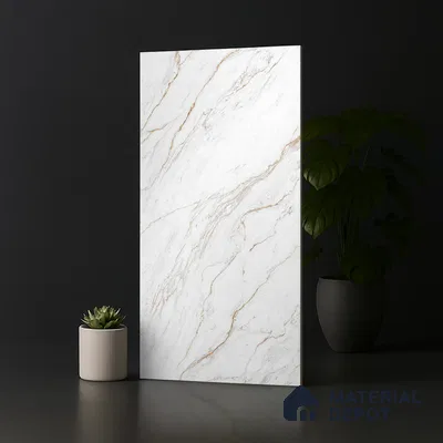 Marble Calacatta Wall & Floor Tile TL 08921 Off-White 4 ft x 2 ft Matte Finish Vitrified Tile - 9 mm | Suitable For Living Room, Bedroom, Kitchen