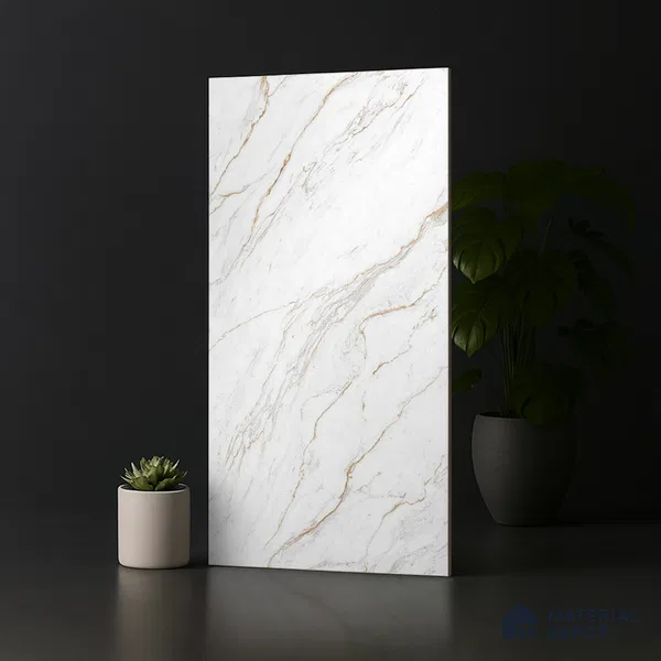 Marble Calacatta Wall & Floor Tile TL 08921 Off-White 4 ft x 2 ft Matte Finish Vitrified Tile - 9 mm | Suitable For Living Room, Bedroom, Kitchen