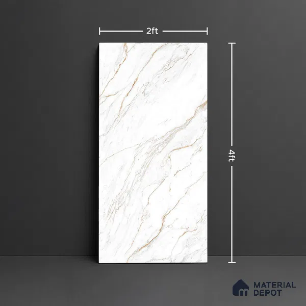 Marble Calacatta Wall & Floor Tile TL 08921 Off-White 4 ft x 2 ft Matte Finish Vitrified Tile - 9 mm | Suitable For Living Room, Bedroom, Kitchen