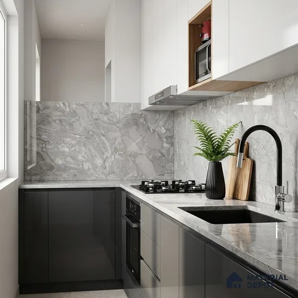Marble Look Wall & Floor Tile TL 08934 | Glossy Finish 4 ft x 2 ft Vitrified Tile - 9 mm | Suitable For Kitchen, Bathroom, Bedroom & Office
