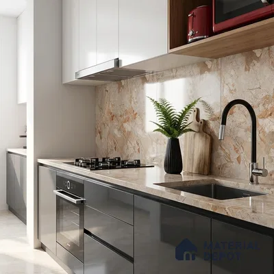 Marble Look Wall & Floor Tile TL 08935 | Glossy Finish 4 ft x 2 ft Vitrified Tile - 9 mm | Suitable For Kitchen, Bathroom, Bedroom & Office