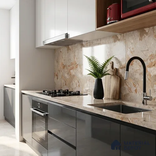 Marble Look Wall & Floor Tile TL 08935 | Glossy Finish 4 ft x 2 ft Vitrified Tile - 9 mm | Suitable For Kitchen, Bathroom, Bedroom & Office
