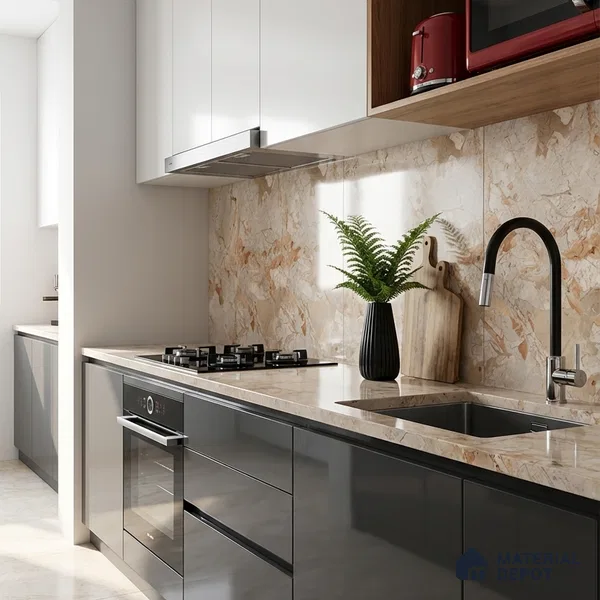 Marble Look Wall & Floor Tile TL 08935 | Glossy Finish 4 ft x 2 ft Vitrified Tile - 9 mm | Suitable For Kitchen, Bathroom, Bedroom & Office