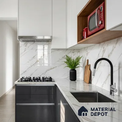 Marble Look Wall & Floor Tile TL 08937 | Glossy Finish 4 ft x 2 ft Vitrified Tile - 9 mm | Suitable For Kitchen, Bathroom, Bedroom & Office