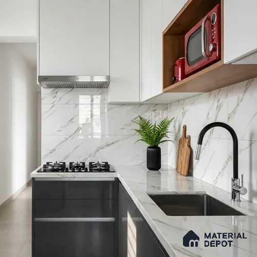 Marble Look Wall & Floor Tile TL 08937 | Glossy Finish 4 ft x 2 ft Vitrified Tile - 9 mm | Suitable For Kitchen, Bathroom, Bedroom & Office