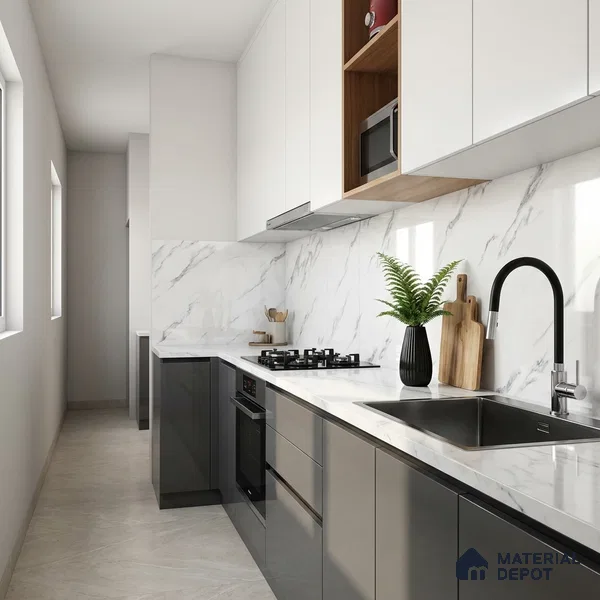 Marble Look Wall & Floor Tile TL 08938 | Glossy Finish 4 ft x 2 ft Vitrified Tile - 9 mm | Suitable For Kitchen, Bathroom, Bedroom & Office
