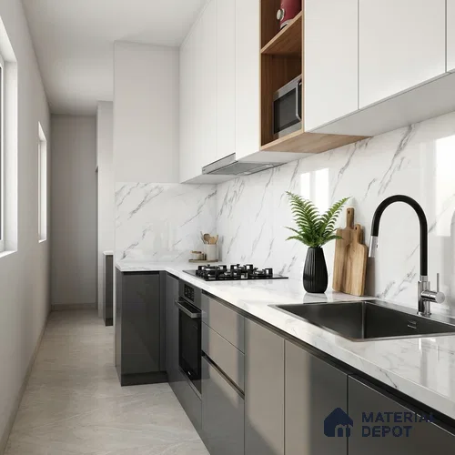 Marble Look Wall & Floor Tile TL 08938 | Glossy Finish 4 ft x 2 ft Vitrified Tile - 9 mm | Suitable For Kitchen, Bathroom, Bedroom & Office