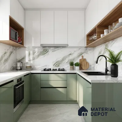 Marble Look Wall & Floor Tile TL 08940 | Glossy Finish 4 ft x 2 ft Vitrified Tile - 9 mm | Suitable For Kitchen, Bathroom, Bedroom & Office