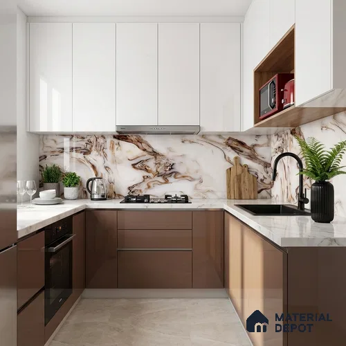 Marble Look Wall & Floor Tile TL 08941 | Glossy Finish 4 ft x 2 ft Vitrified Tile - 9 mm | Suitable For Kitchen, Bathroom, Bedroom & Office