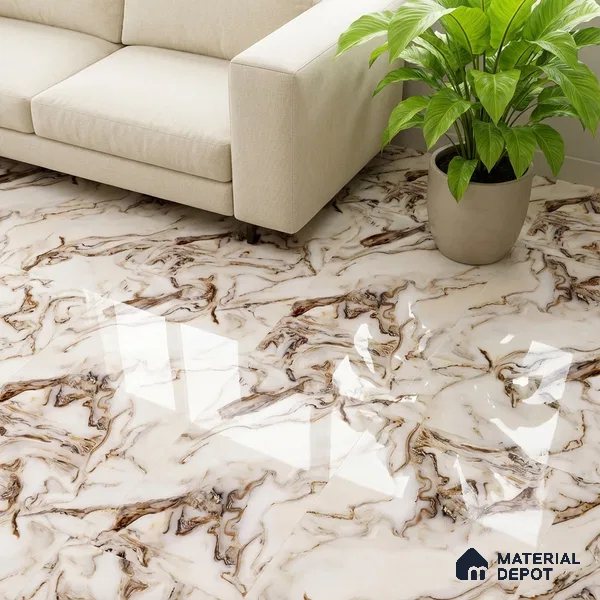Marble Look Wall & Floor Tile TL 08941 | Glossy Finish 4 ft x 2 ft Vitrified Tile - 9 mm | Suitable For Kitchen, Bathroom, Bedroom & Office