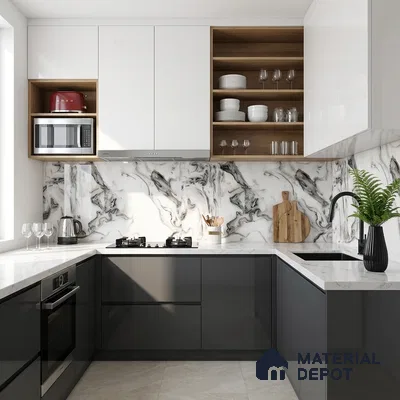 Marble Look Wall & Floor Tile TL 08942 | Glossy Finish 4 ft x 2 ft Vitrified Tile - 9 mm | Suitable For Kitchen, Bathroom, Bedroom & Office