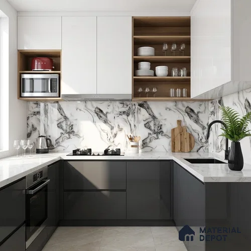Marble Look Wall & Floor Tile TL 08942 | Glossy Finish 4 ft x 2 ft Vitrified Tile - 9 mm | Suitable For Kitchen, Bathroom, Bedroom & Office
