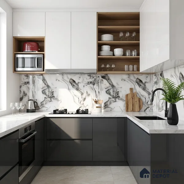 Marble Look Wall & Floor Tile TL 08942 | Glossy Finish 4 ft x 2 ft Vitrified Tile - 9 mm | Suitable For Kitchen, Bathroom, Bedroom & Office
