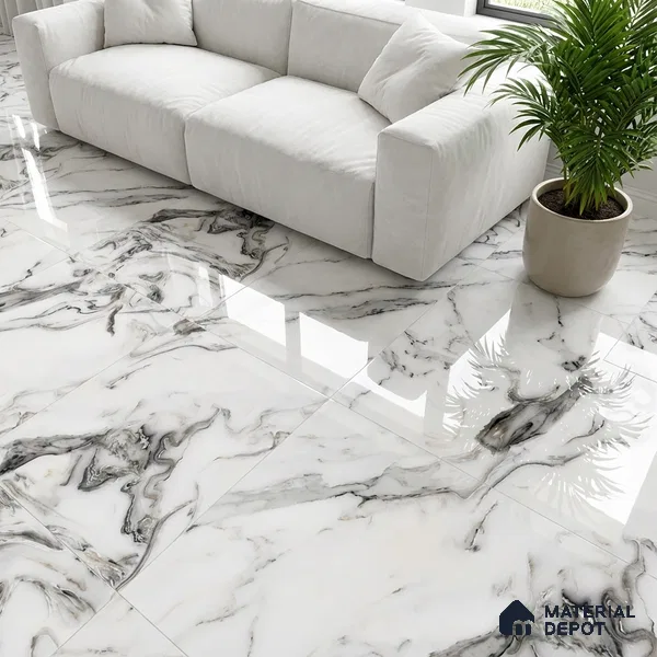 Marble Look Wall & Floor Tile TL 08942 | Glossy Finish 4 ft x 2 ft Vitrified Tile - 9 mm | Suitable For Kitchen, Bathroom, Bedroom & Office