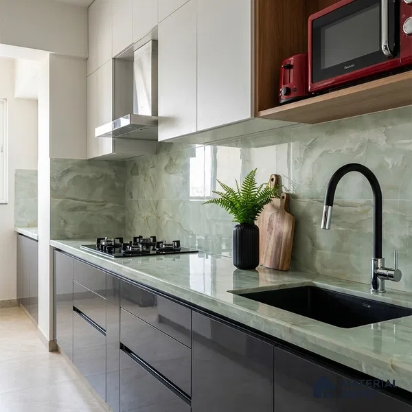 Marble Look Wall & Floor Tile TL 08943 | Glossy Finish 4 ft x 2 ft Vitrified Tile - 9 mm | Suitable For Kitchen, Bathroom, Bedroom & Office