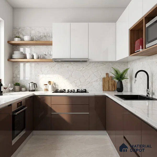 Marble Look Wall & Floor Tile TL 08948 | Glossy Finish 4 ft x 2 ft Vitrified Tile - 9 mm | Suitable For Kitchen, Bathroom, Bedroom & Office